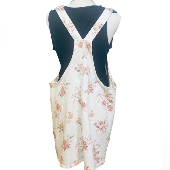 Women’s  Ivory Floral Racerback Pinafore Overall Dress Size Juniors XL 15/17 - Picture 6 of 9